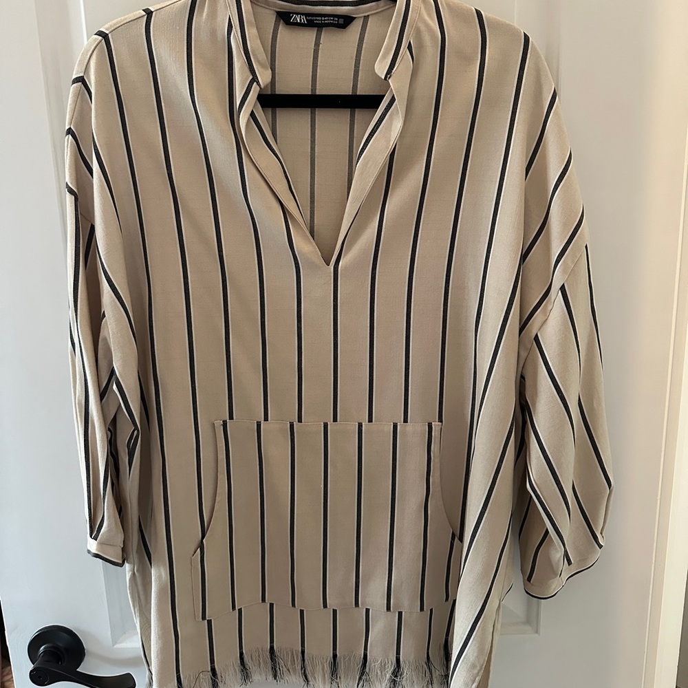 Zara Women's Striped Tan and Black Top